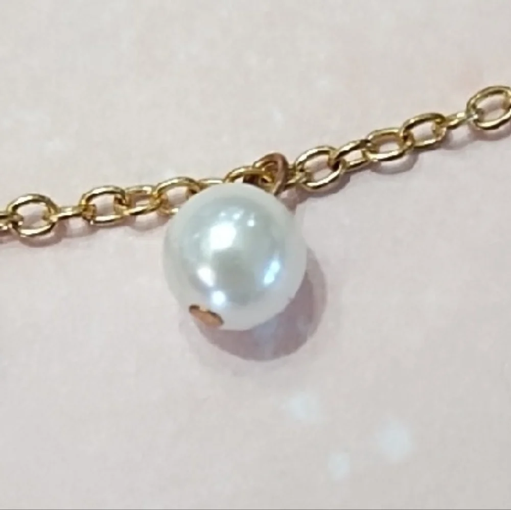 Gold Tone Metal Flower, Faux Pearl And Metal Smiley Face Charm Bracelet Lobster
